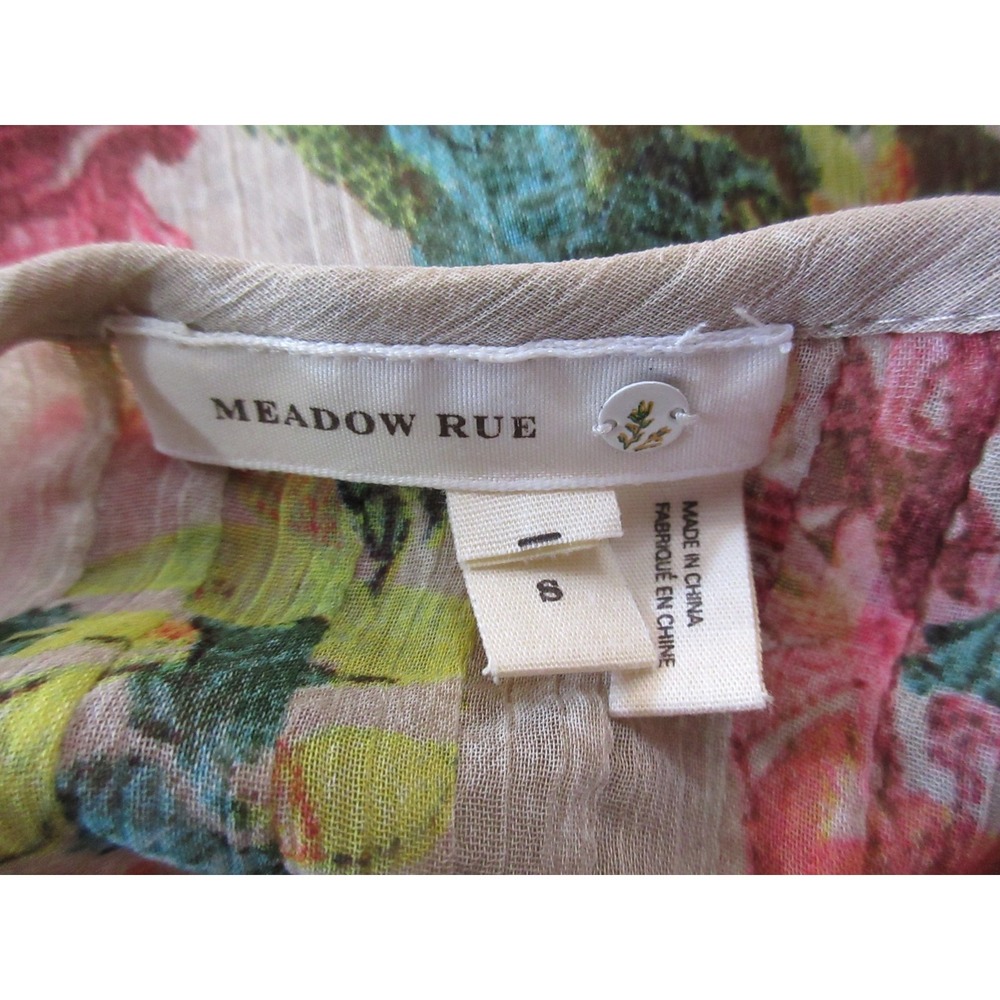 Meadow Rue Anthropologie Key-Hole Peasant Blouse Beige w/Multicolor Floral Sz S - Picture 7 of 7